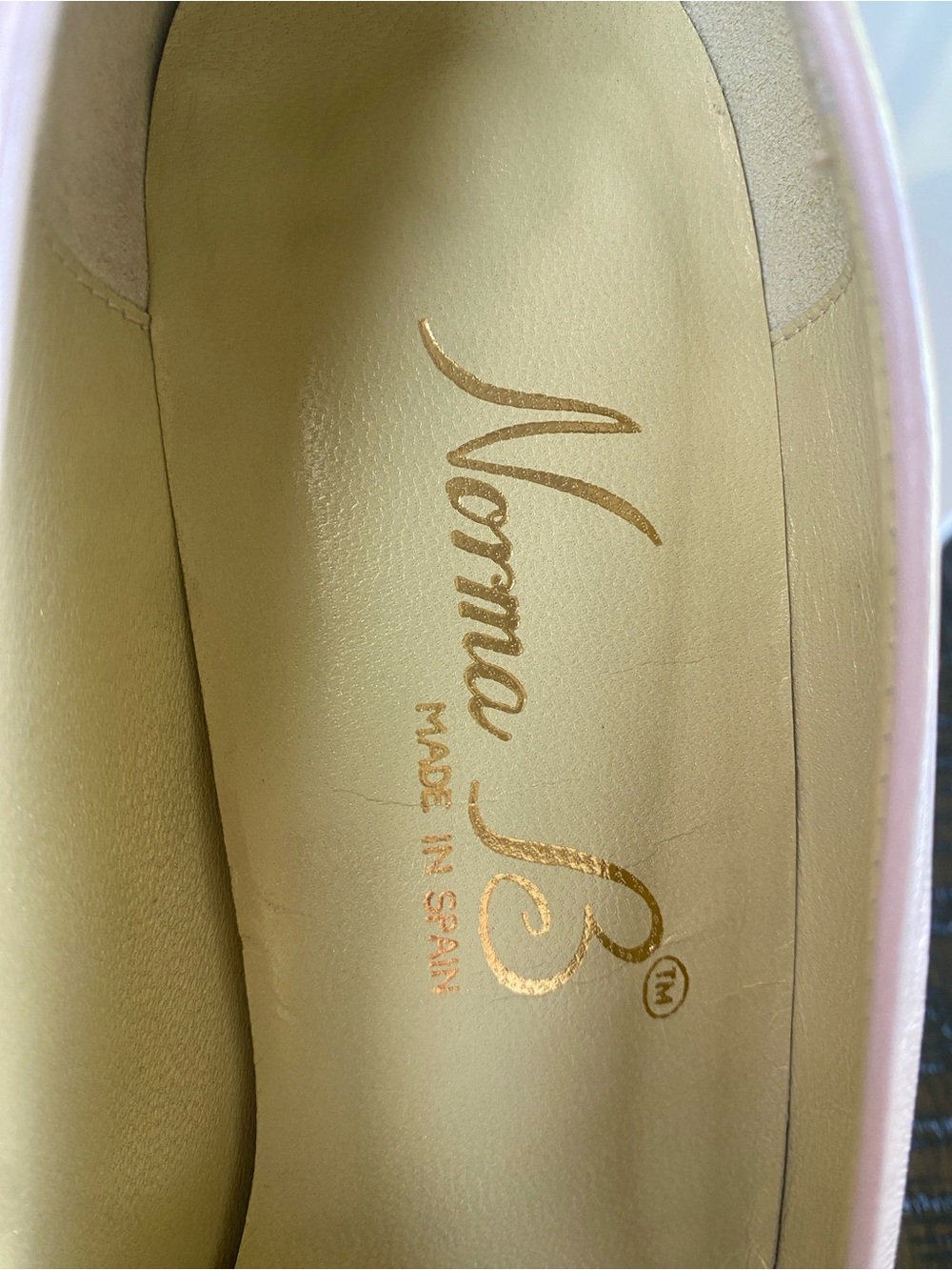 Norma B Blush Pink Leather Pump Gold Quilted Block Heel Size 8 Vtg Spain 2.5in - Picture 11 of 12